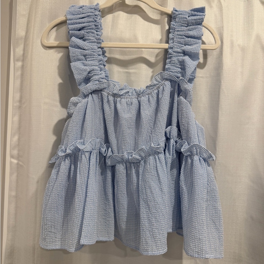 Sky Blue Ruffled Blouse